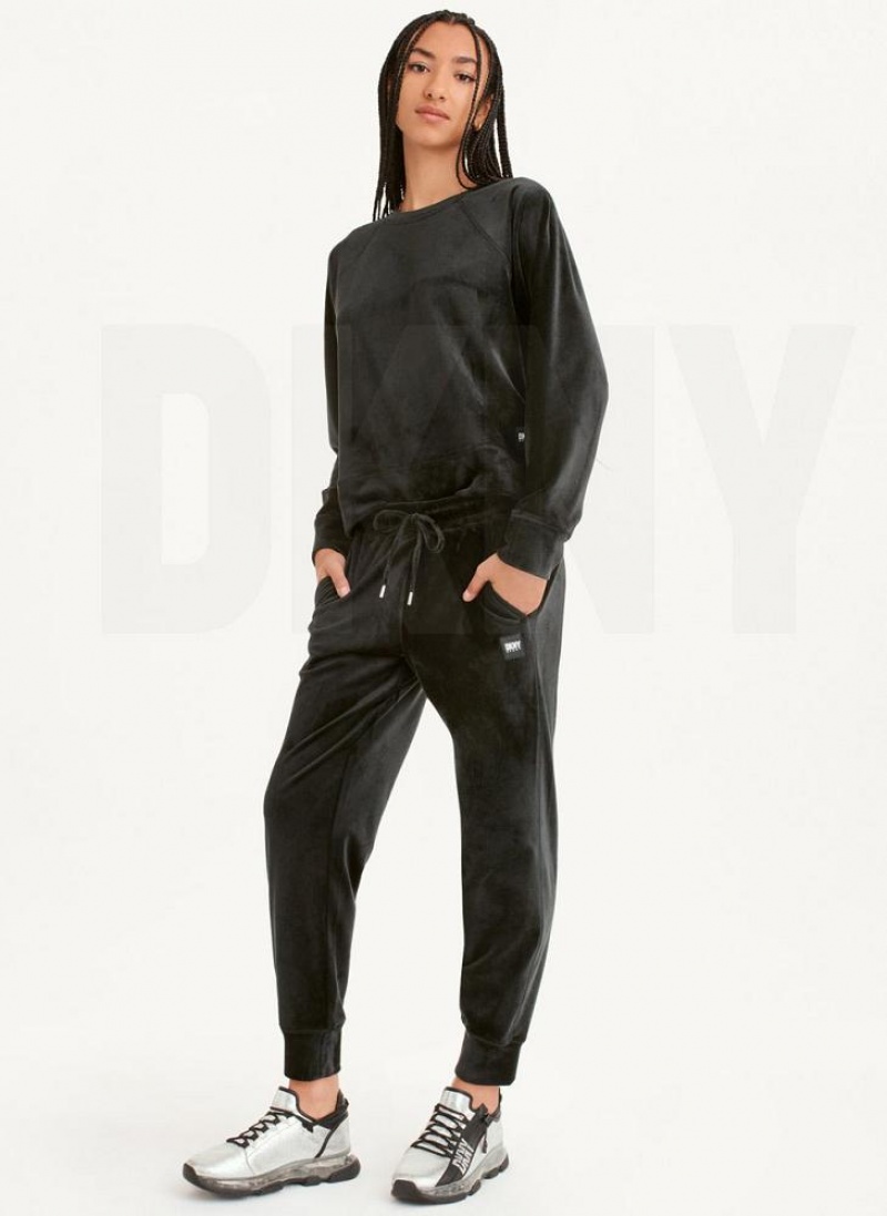 Black DKNY Platinum Velour Relaxed Women's Joggers | USA-D0543