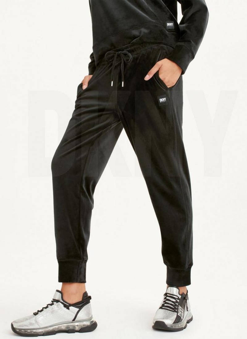 Black DKNY Platinum Velour Relaxed Women\'s Joggers | USA-D0543