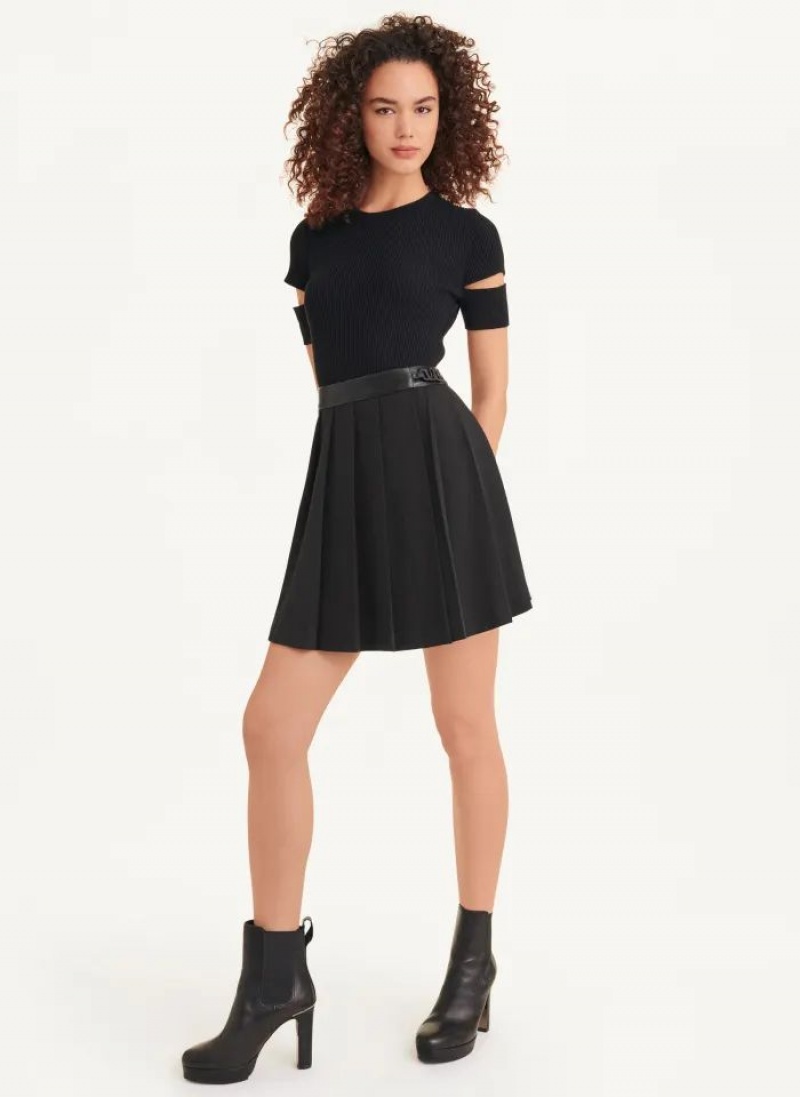 Black DKNY Pleated Mini Women's Skirts | USA-D0532