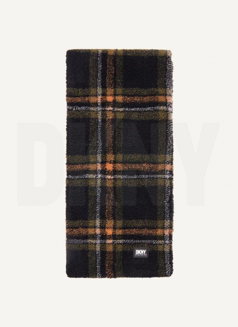 Black DKNY Plush Multi Plaid Men's Scarf | USA-D0970