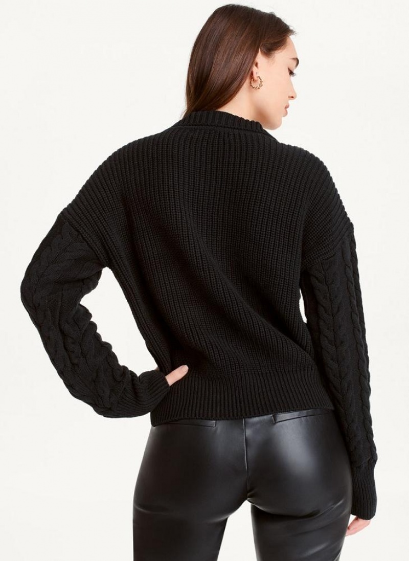 Black DKNY Polo Cable knit Women's Sweaters | USA-D0117