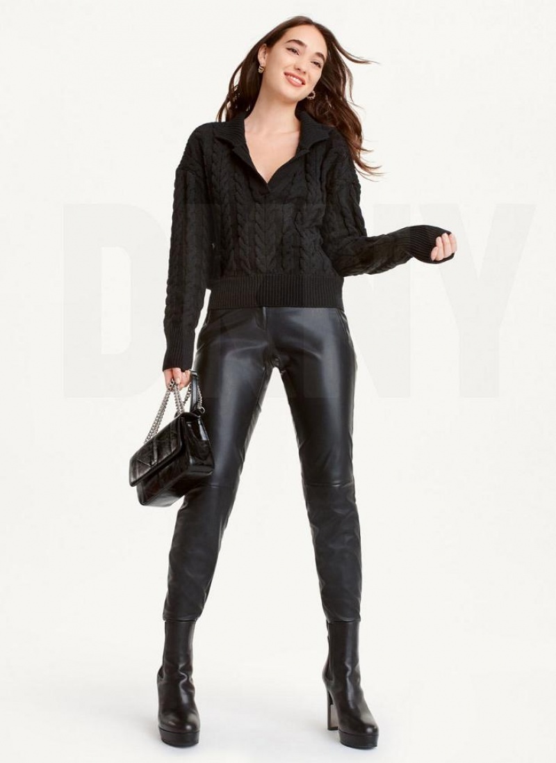 Black DKNY Polo Cable knit Women's Sweaters | USA-D0117