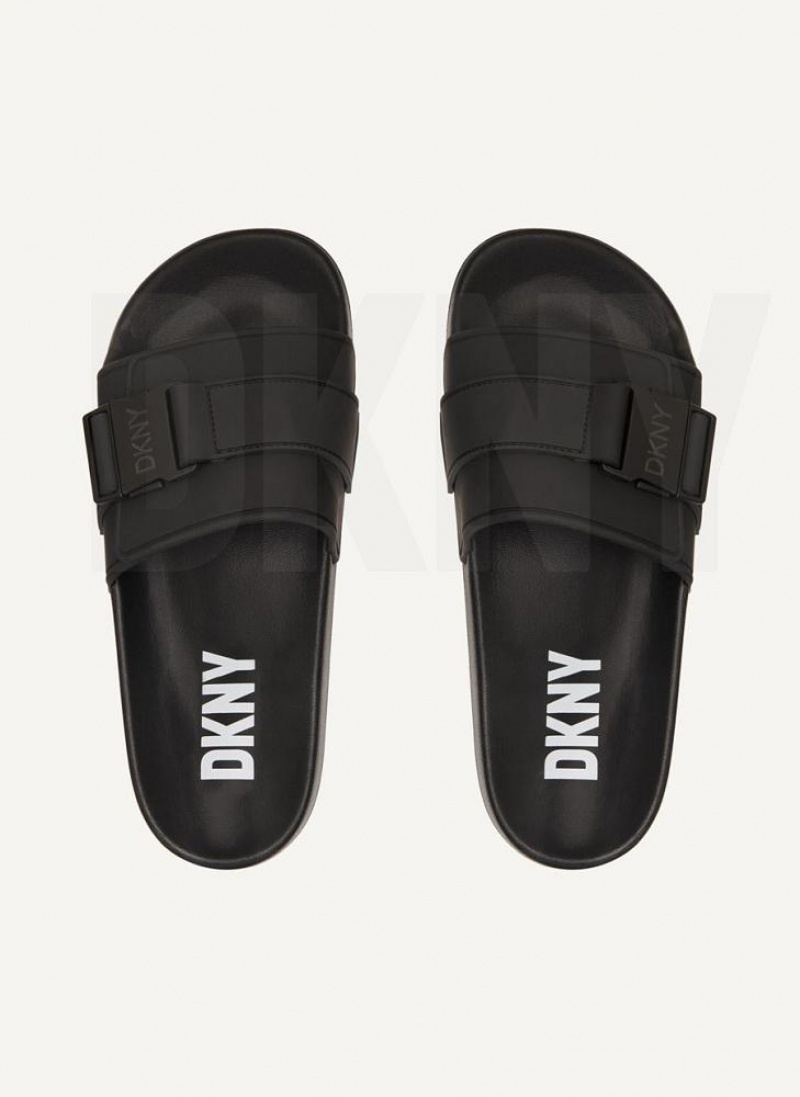 Black DKNY Pool Shoes Slides | USA-D1609