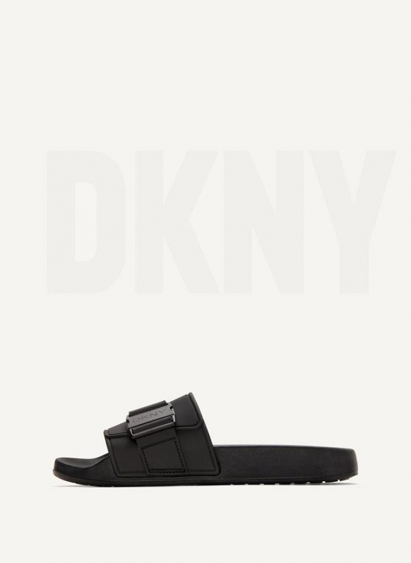 Black DKNY Pool Shoes Slides | USA-D1609
