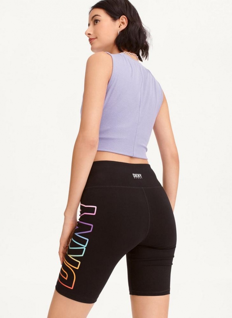 Black DKNY Pride Logo Bike Women's Shorts | USA-D1734