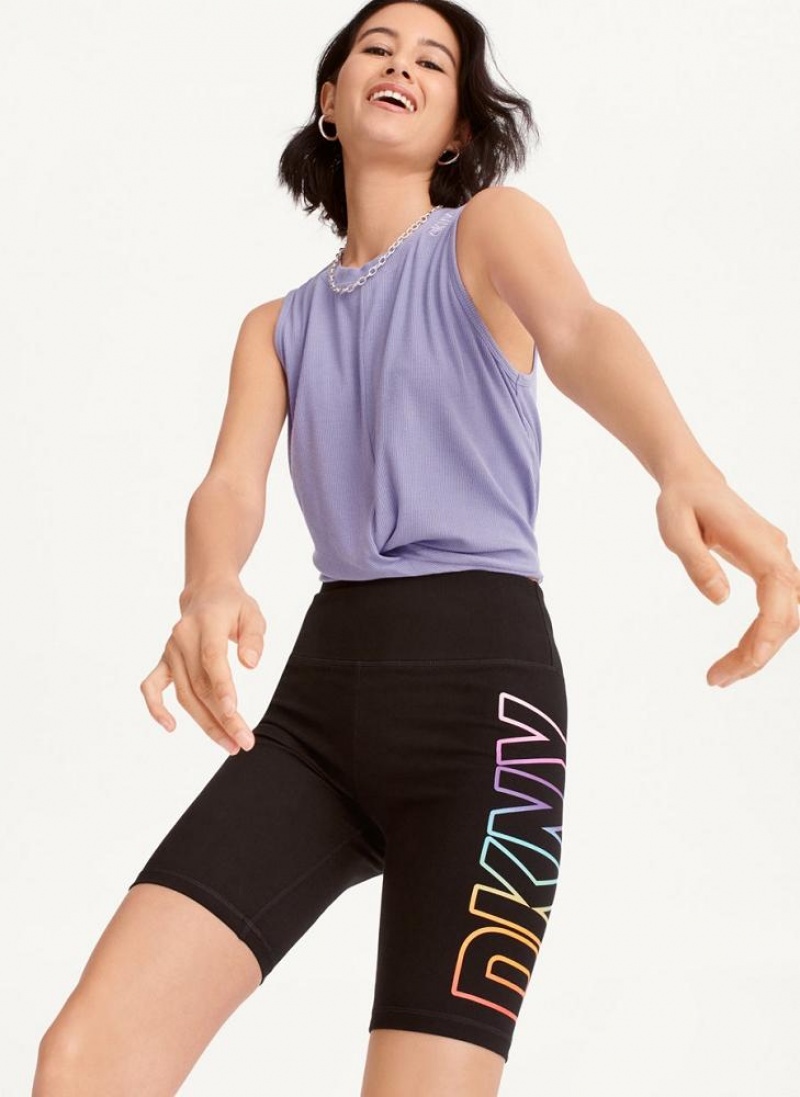 Black DKNY Pride Logo Bike Women\'s Shorts | USA-D1734