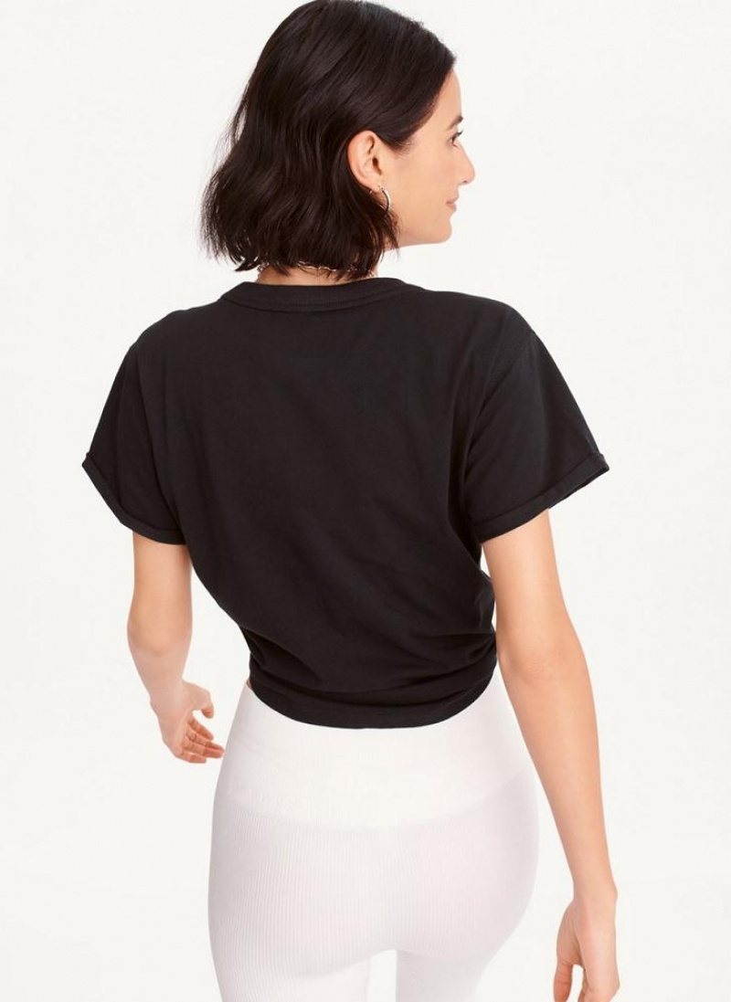 Black DKNY Pride Logo Knot Front Women's T Shirts | USA-D0372