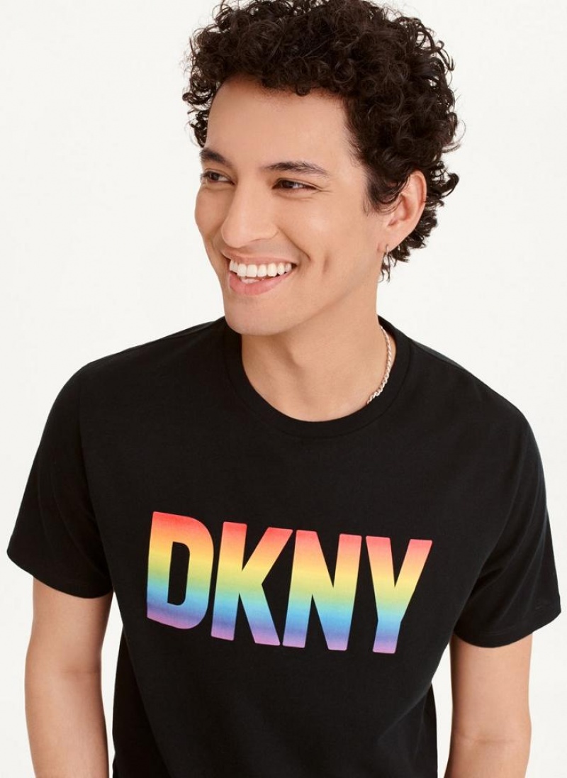 Black DKNY Pride Men's T Shirts | USA-D0745