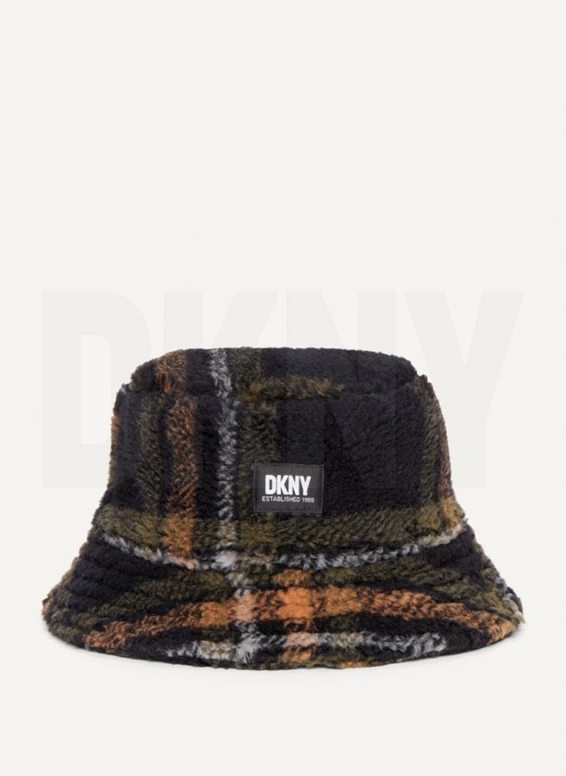 Black DKNY Printed Sherpa Bucket Men's Hats | USA-D0578
