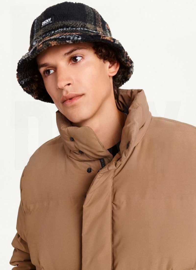 Black DKNY Printed Sherpa Bucket Men's Hats | USA-D0578