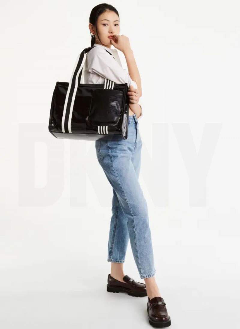 Black DKNY Prospect Coated Canvas Large Bags Tote Bags | USA-D1259