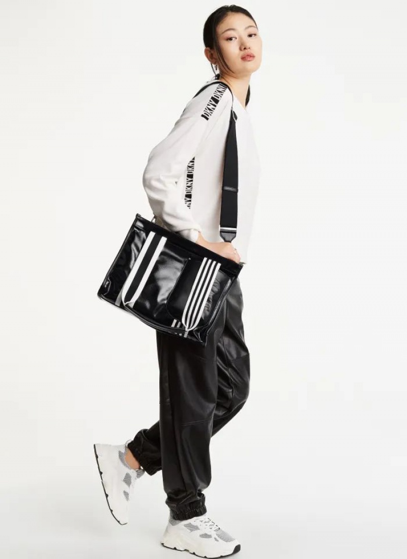 Black DKNY Prospect Coated Canvas Medium Bags Tote Bags | USA-D1965