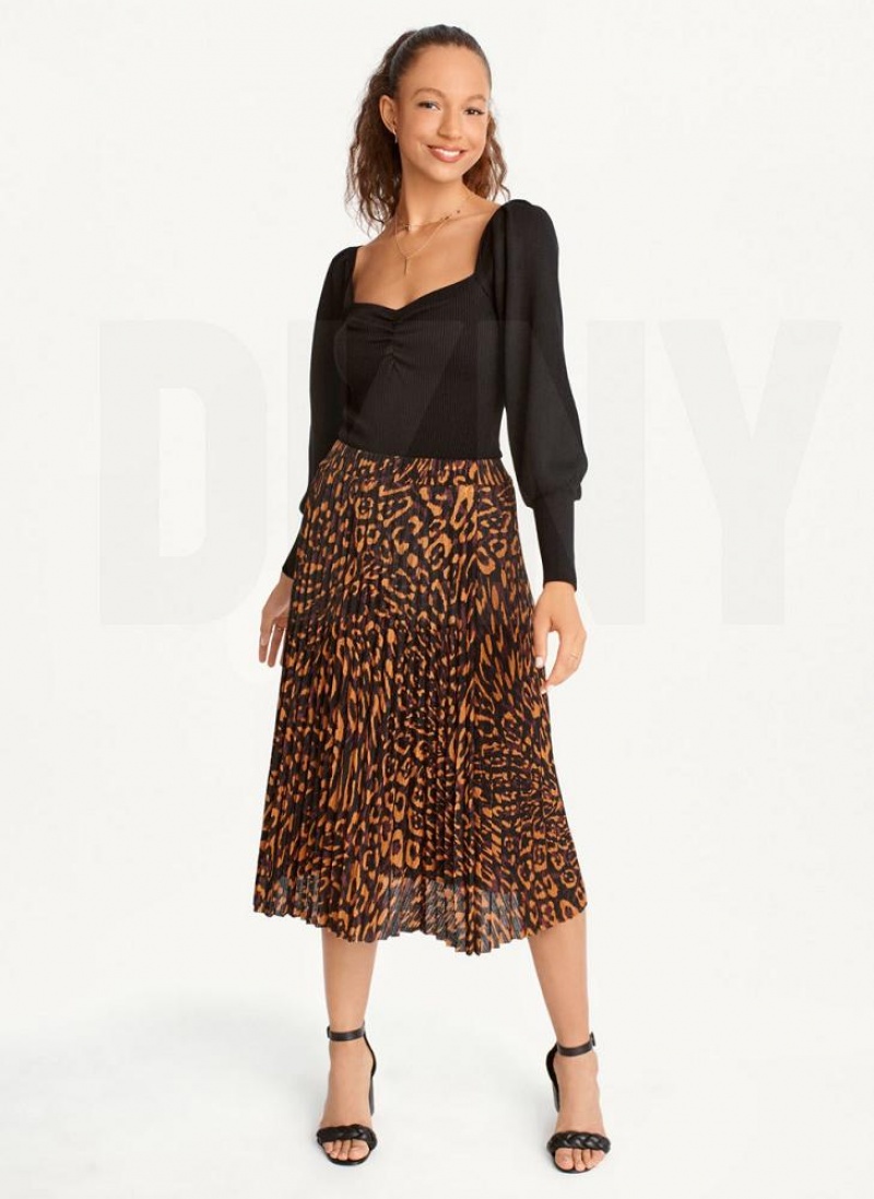 Black DKNY Puff-Sleeve Sweatheart Women's Sweaters | USA-D0727