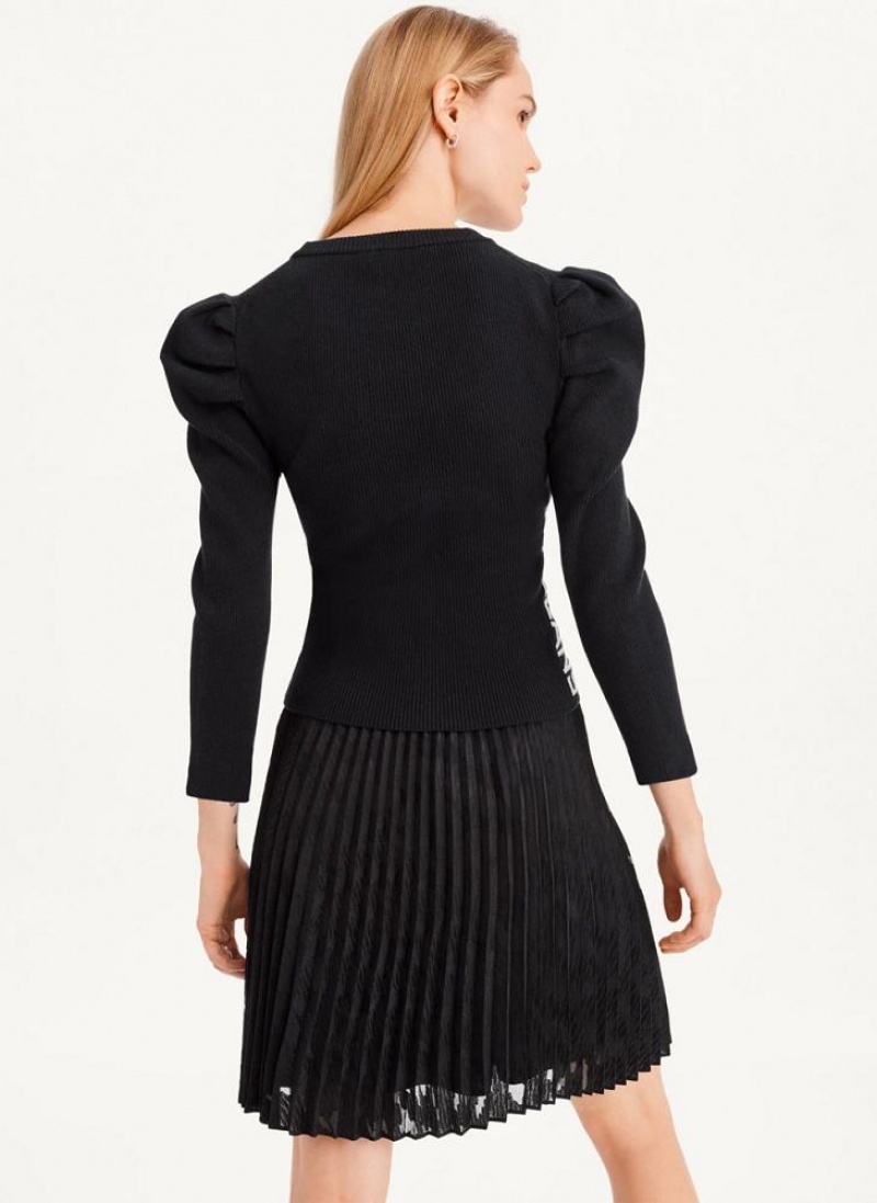 Black DKNY Puff Sleeve Women's Sweaters | USA-D0709