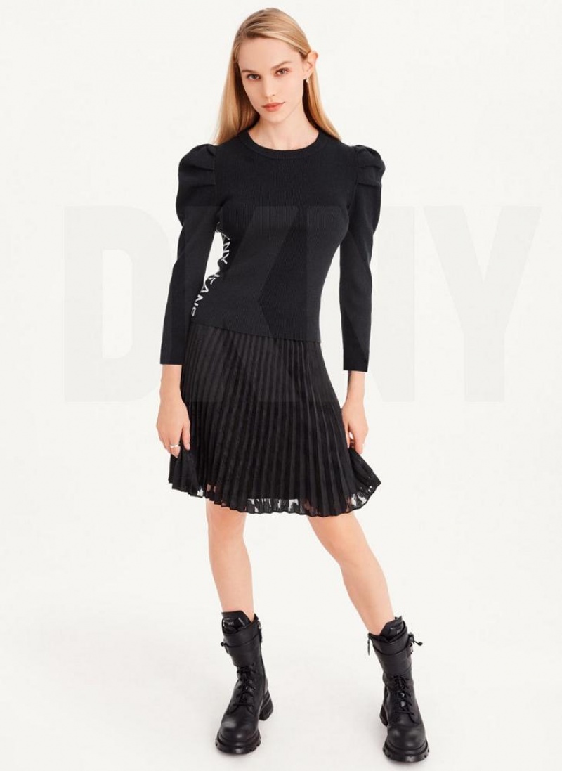 Black DKNY Puff Sleeve Women's Sweaters | USA-D0709