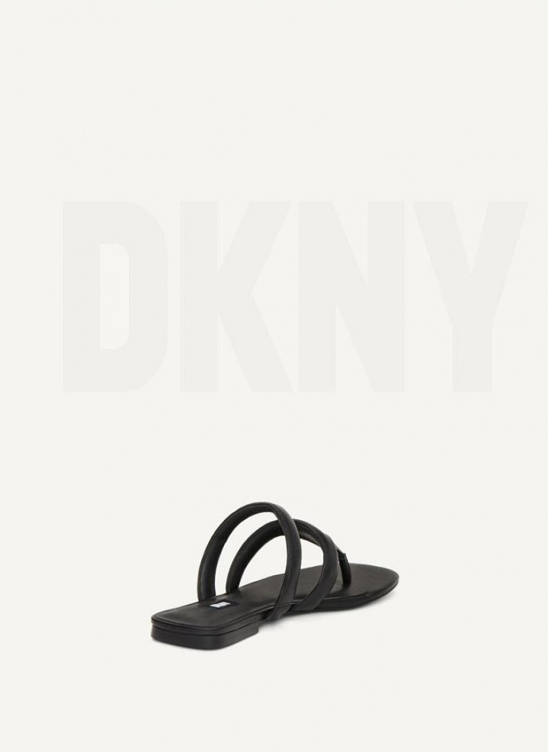 Black DKNY Puffy Strap Thong Shoes Flip Flops | USA-D0959