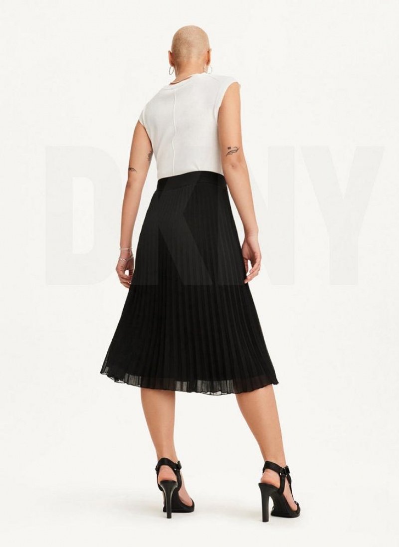 Black DKNY Pull On Pleated Midi Women's Skirts | USA-D1239