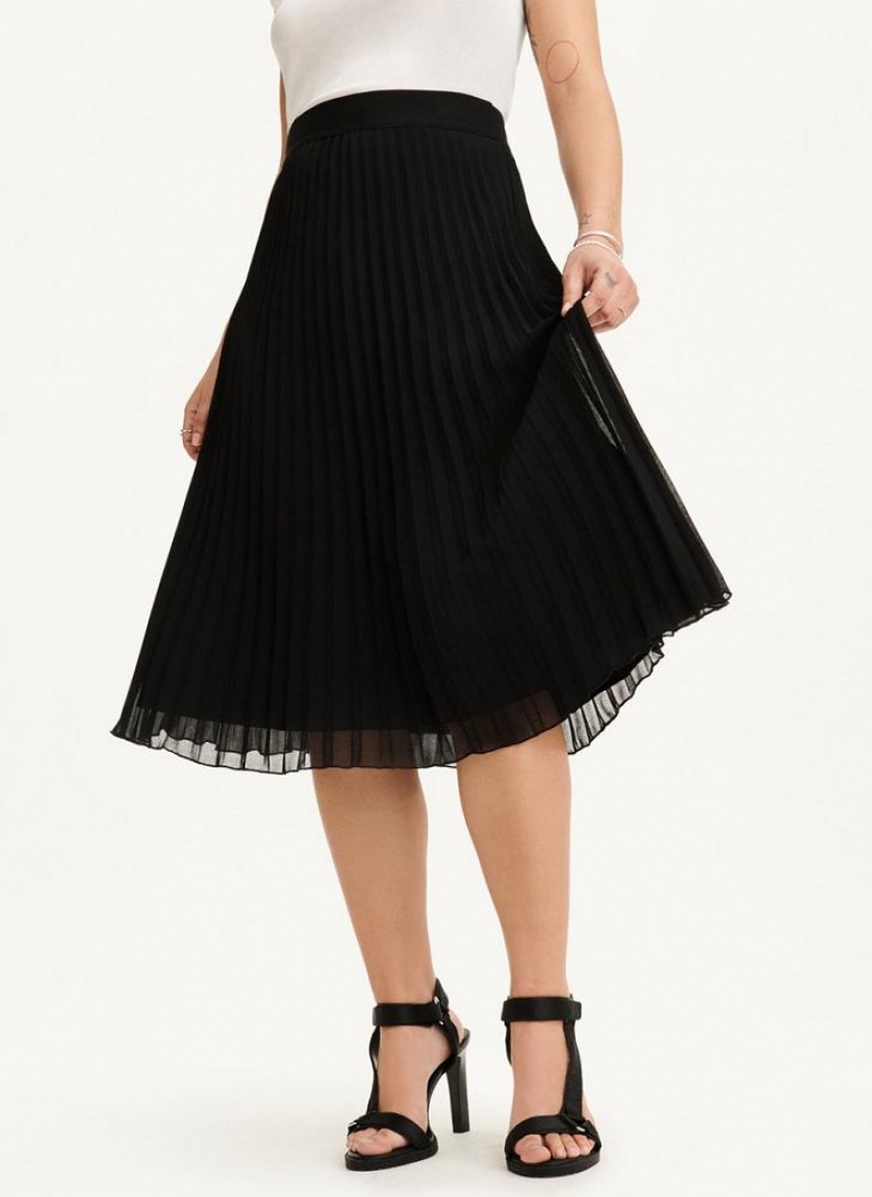 Black DKNY Pull On Pleated Midi Women\'s Skirts | USA-D1239
