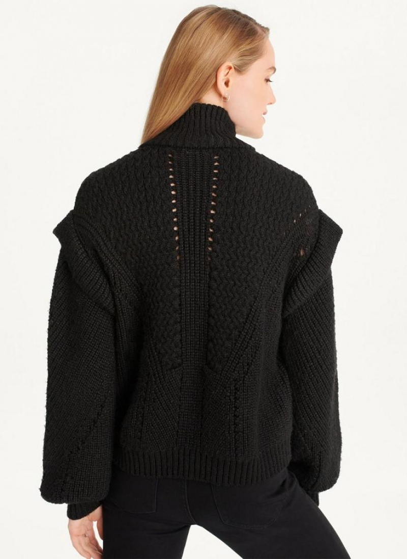 Black DKNY Quarter Zip Cable Knit Women's Sweaters | USA-D0192