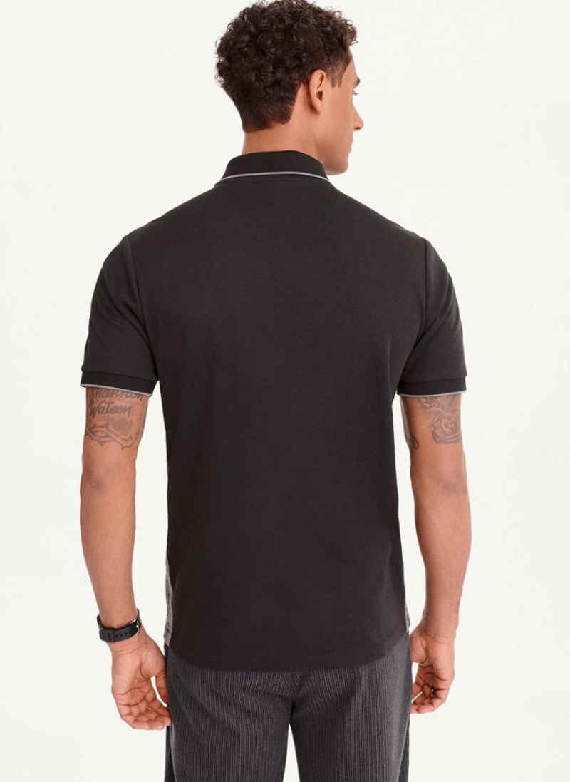 Black DKNY Quarter Zip Sport Men's Polo Shirts | USA-D0877