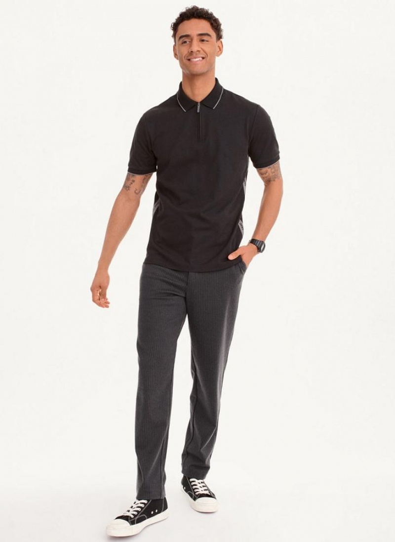 Black DKNY Quarter Zip Sport Men's Polo Shirts | USA-D0877