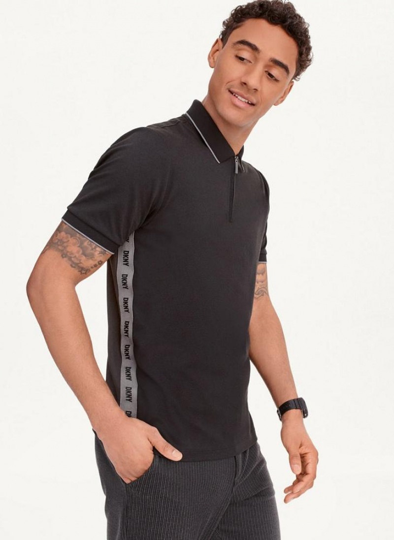 Black DKNY Quarter Zip Sport Men\'s Polo Shirts | USA-D0877