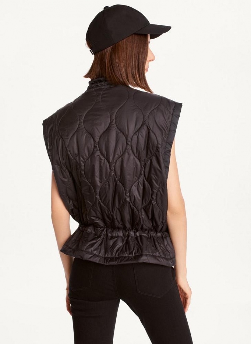 Black DKNY Quilted Cropped Vest Women's Coats | USA-D0254