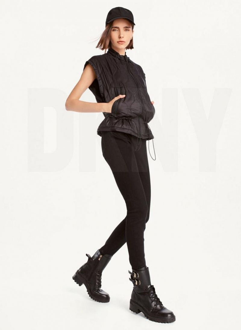 Black DKNY Quilted Cropped Vest Women's Coats | USA-D0254