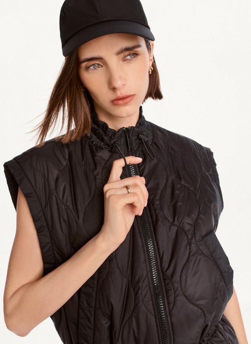 Black DKNY Quilted Cropped Vest Women's Coats | USA-D0254
