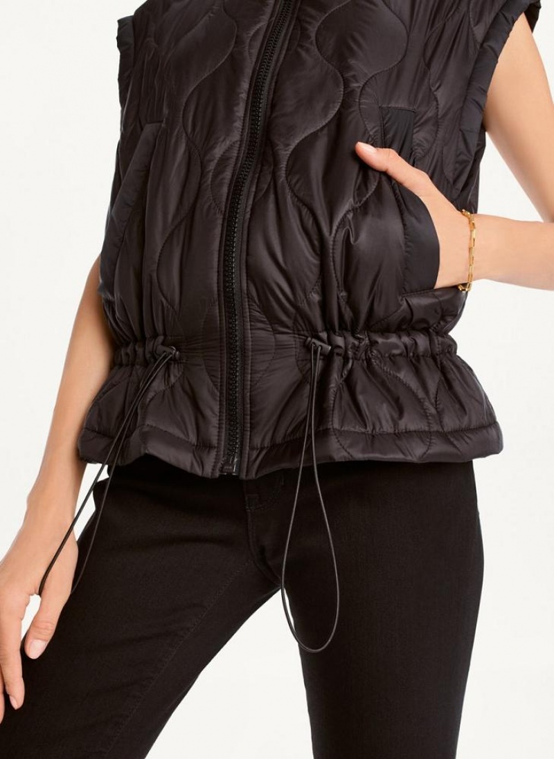 Black DKNY Quilted Cropped Vest Women's Coats | USA-D0254