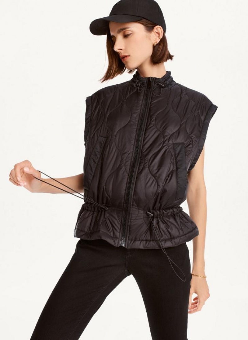 Black DKNY Quilted Cropped Vest Women\'s Coats | USA-D0254