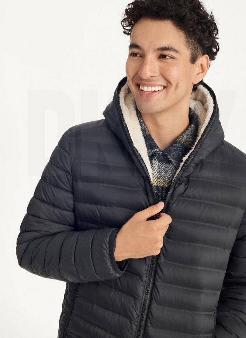 Black DKNY Quilted Reversible Sherpa Men's Jackets | USA-D1084