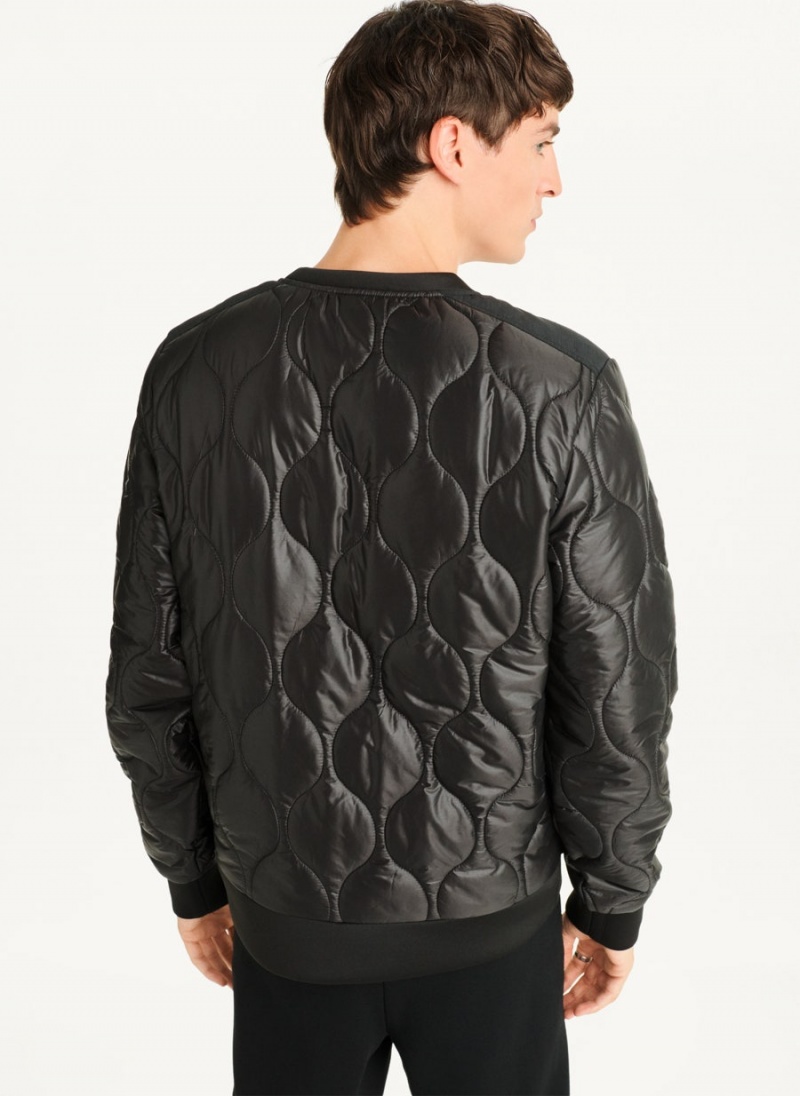 Black DKNY Quilted Sleeve Crew Neck Men's Sweatshirts | USA-D1599