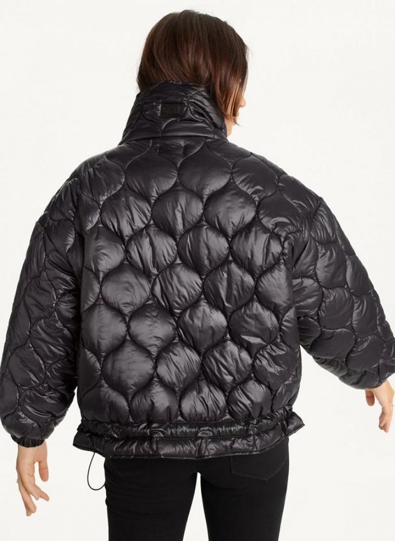 Black DKNY Quilted With Sherpa Pockets Women's Coats | USA-D0322