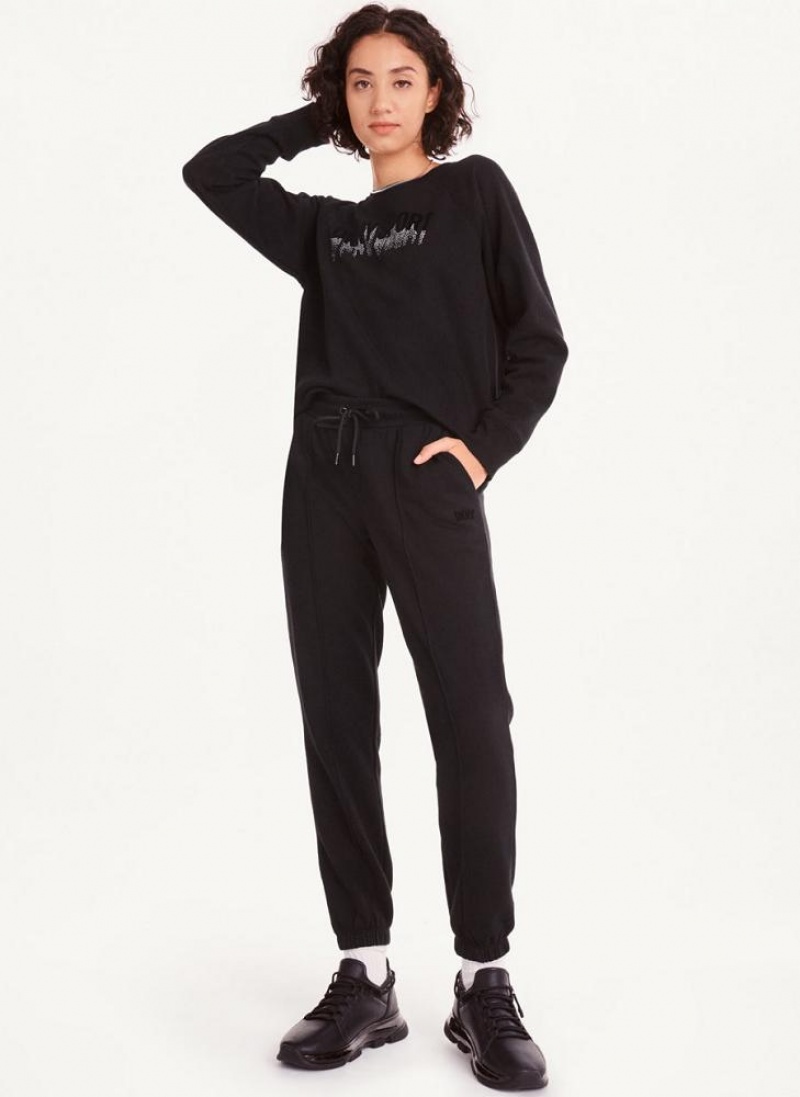 Black DKNY Raised Logo Women's Joggers | USA-D1939