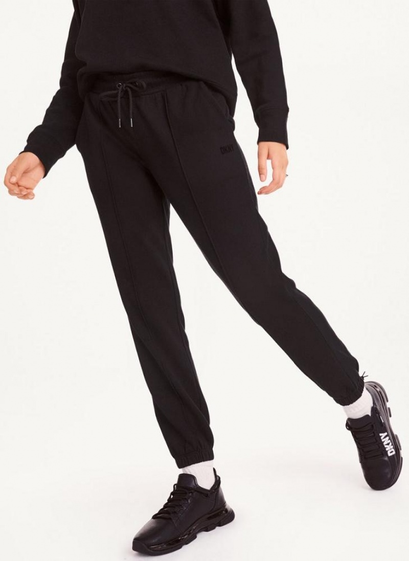 Black DKNY Raised Logo Women\'s Joggers | USA-D1939
