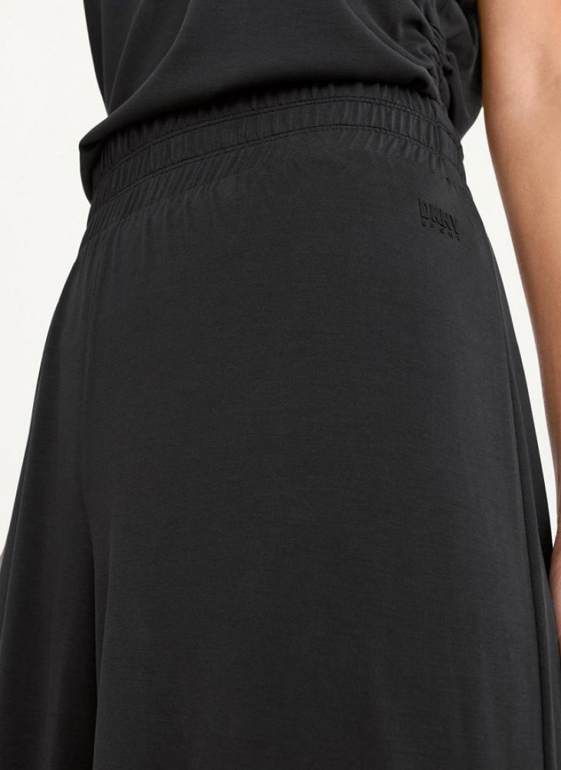 Black DKNY Relaxed Wide Leg Women's Pants | USA-D1535