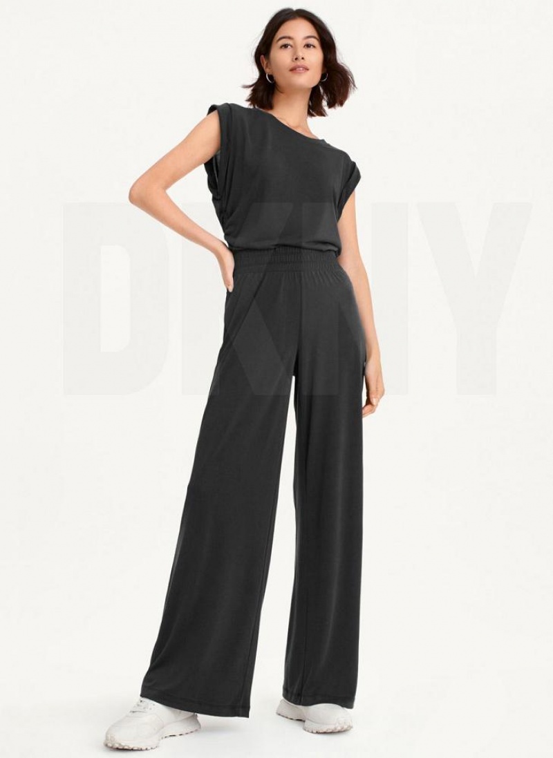Black DKNY Relaxed Wide Leg Women's Pants | USA-D1535