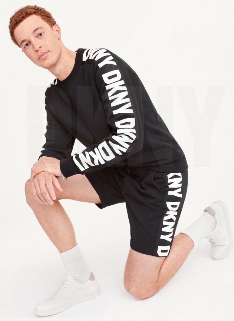 Black DKNY Repeated Logos Men's Shorts | USA-D0961