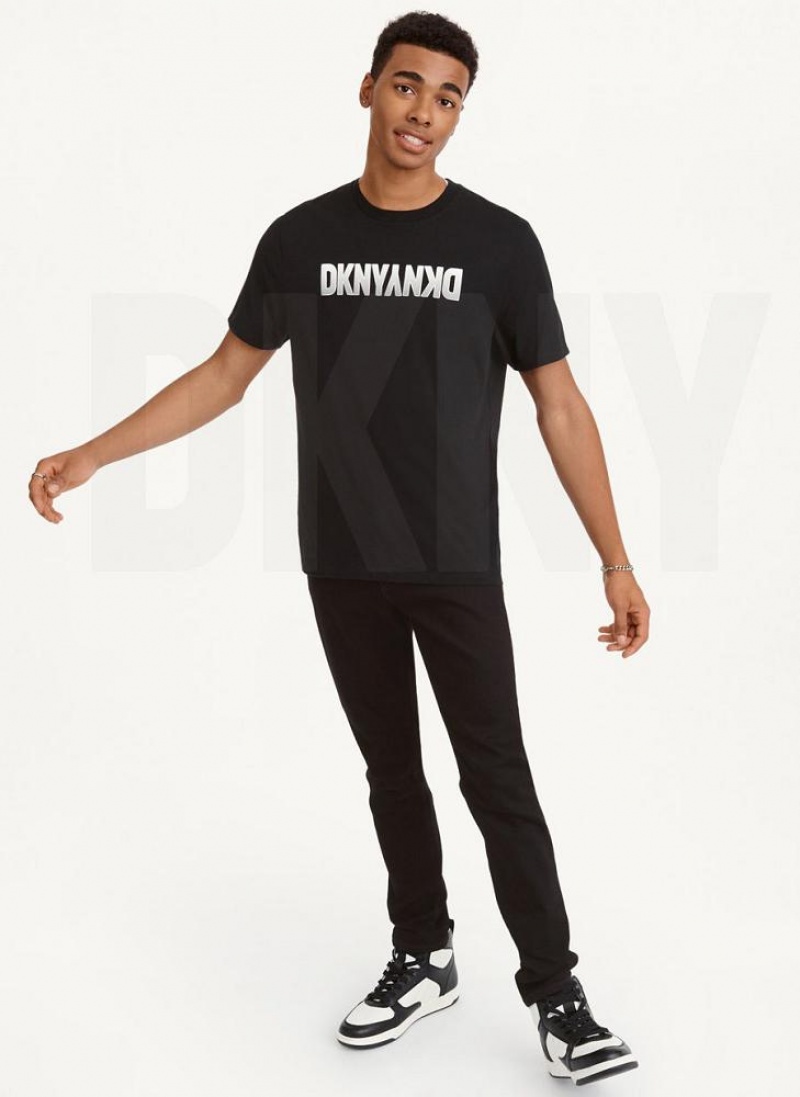 Black DKNY Reverse Gel Men's T Shirts | USA-D0376