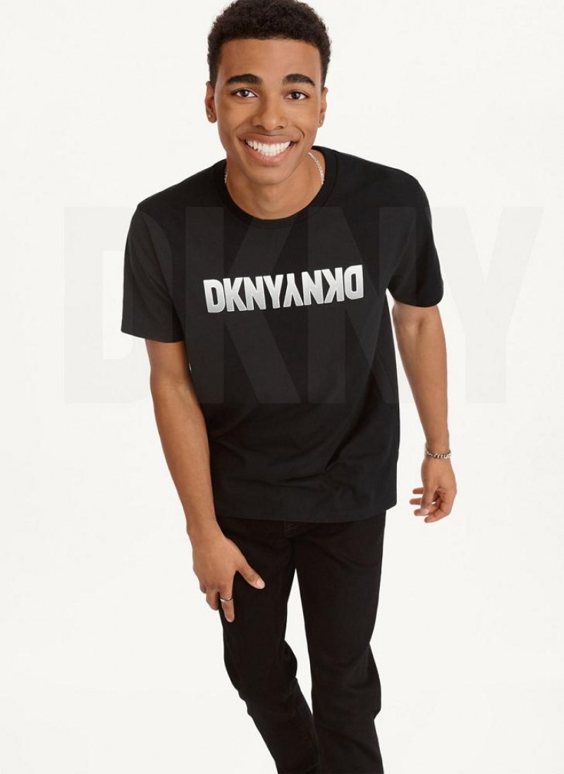 Black DKNY Reverse Gel Men's T Shirts | USA-D0376