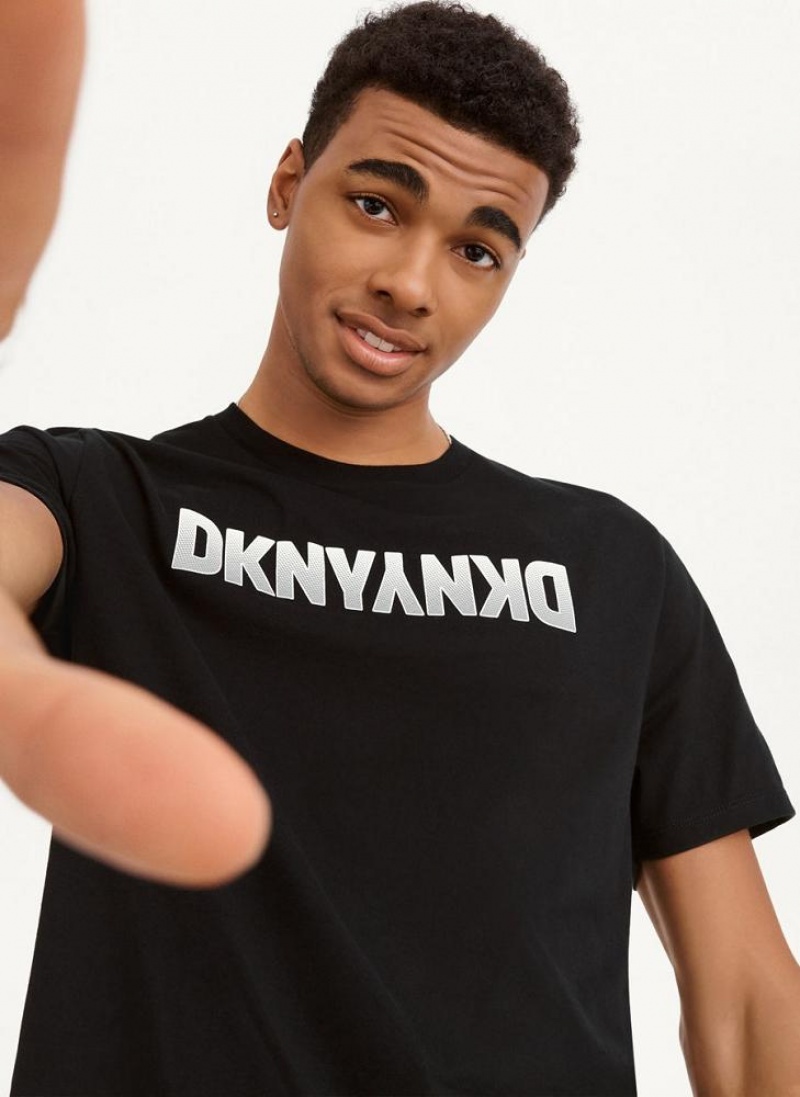 Black DKNY Reverse Gel Men\'s T Shirts | USA-D0376