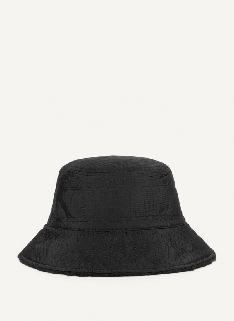 Black DKNY Reversible Quilt & Sherpa Bucket Men's Hats | USA-D1362