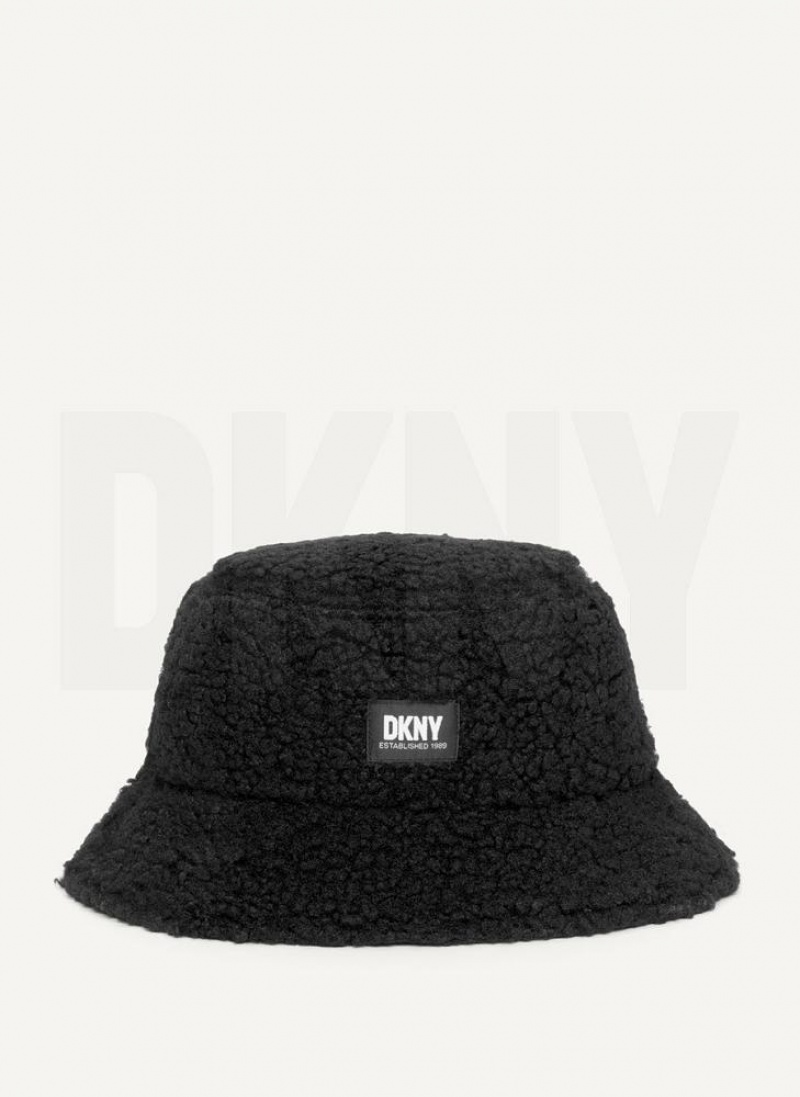Black DKNY Reversible Quilt & Sherpa Bucket Men's Hats | USA-D1362