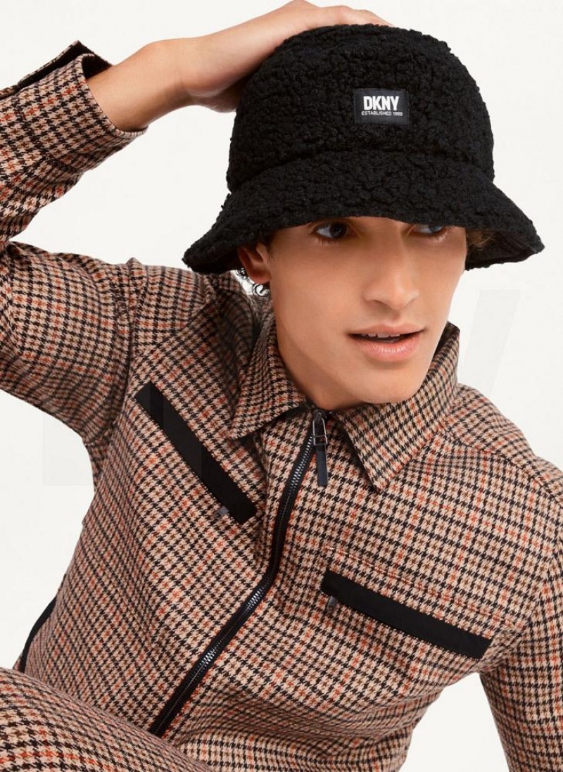 Black DKNY Reversible Quilt & Sherpa Bucket Men\'s Hats | USA-D1362