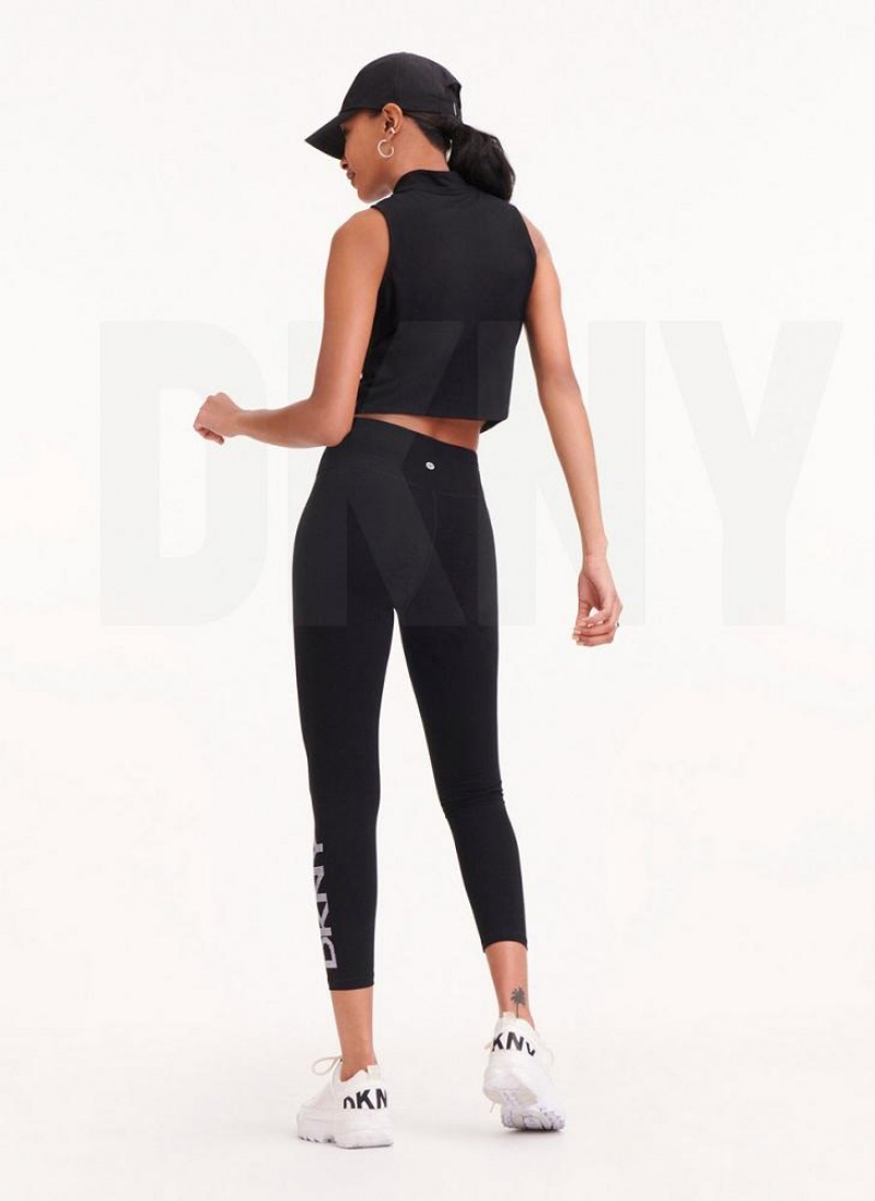 Black DKNY Rhinestone Logo High Waist Women's Leggings | USA-D0715