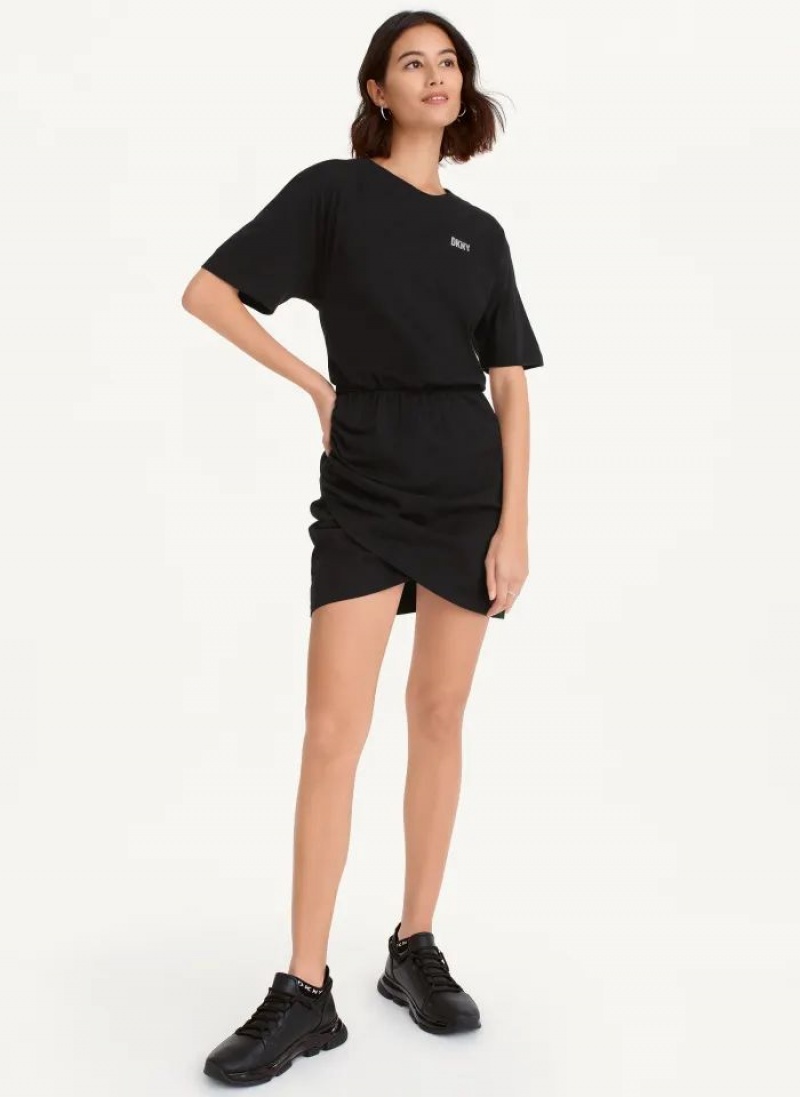 Black DKNY Rhinestone Logo T-Shirt Women's Dresses | USA-D0213