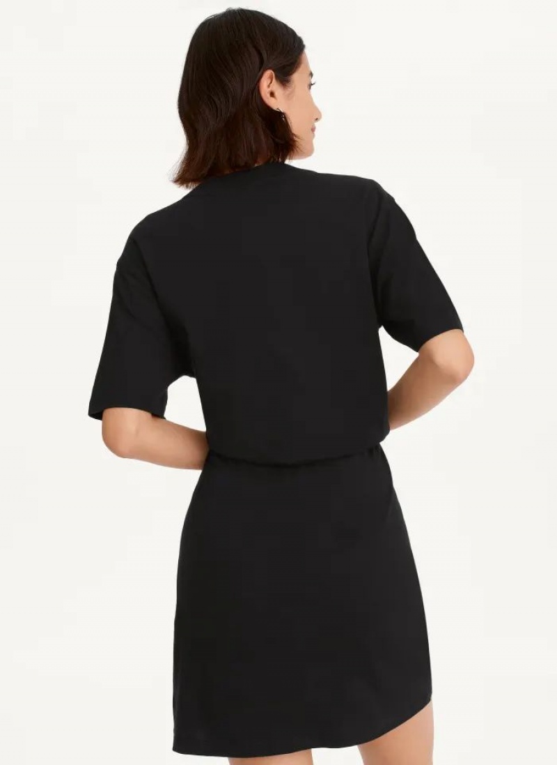 Black DKNY Rhinestone Logo T-Shirt Women's Dresses | USA-D0213