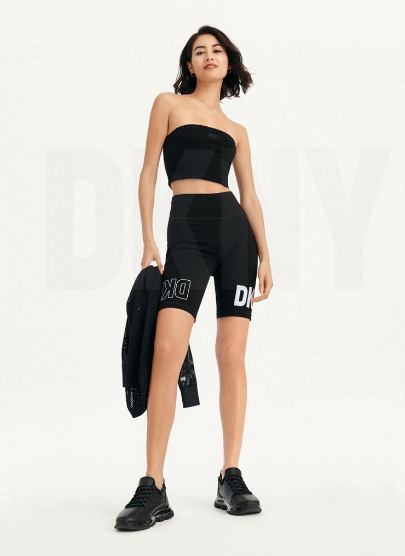 Black DKNY Rib Crop Tube Women's Tank Tops | USA-D1606
