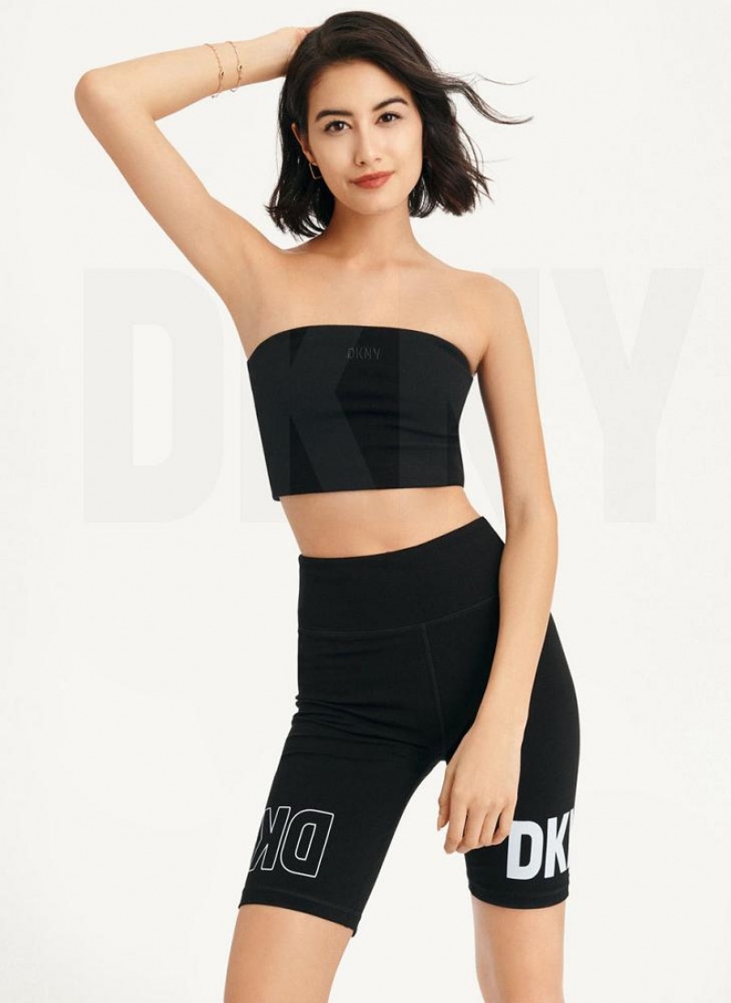 Black DKNY Rib Crop Tube Women's Tank Tops | USA-D1606